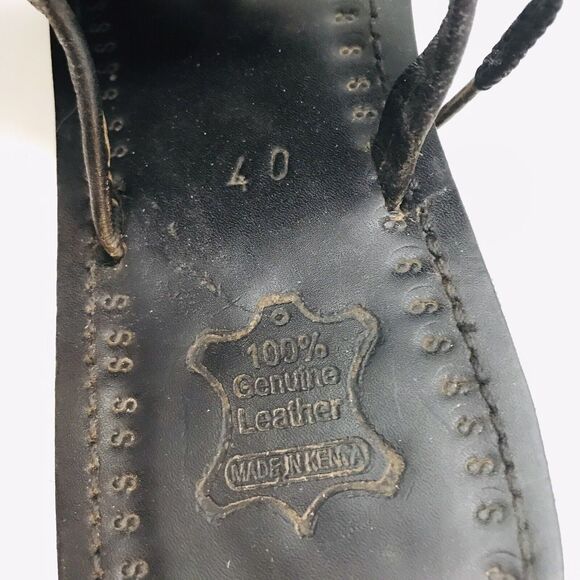 African Maasai Handcrafted Beaded Sandals Women's 9 Black Genuine Leather Kenya - Picture 9 of 9